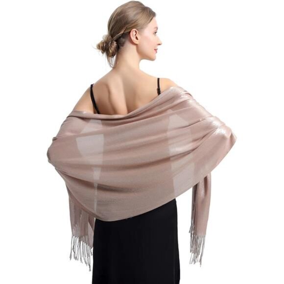 Sparkly Metallic Shawls Wraps, Rose Gold - Picture 3 of 7